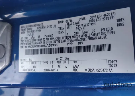 2017 Ford Escape Se from USA, damaged, VIN 1FMCU0GD3HUA58338